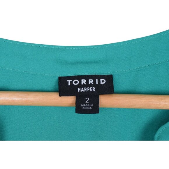 TORRID HARPER TEAL GEORGETTE PULLOVER 3/4 SLEEVE BLOUSE - Picture 7 of 8